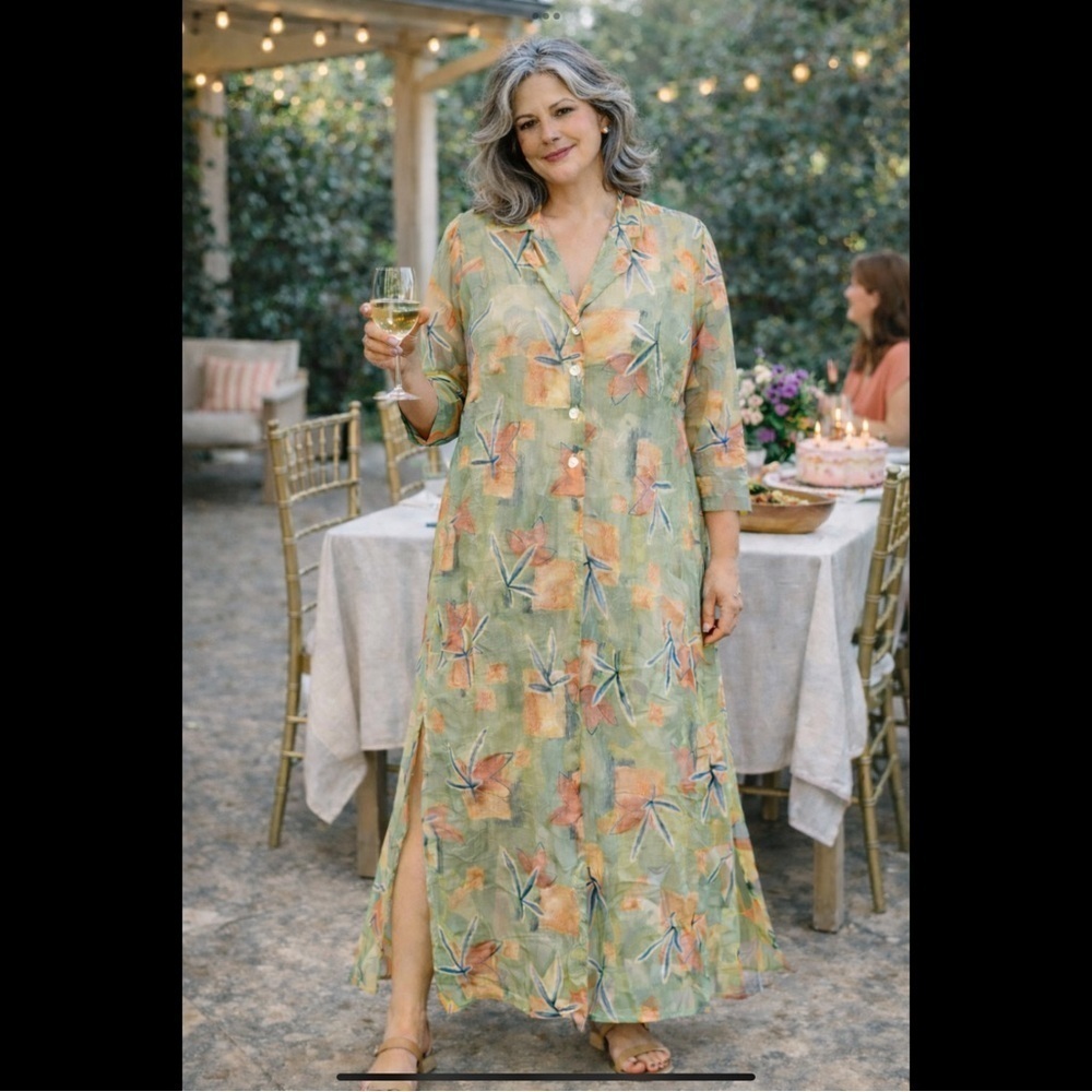 A New Approach Sheer Rayon Abstract Floral Resort Maxi Dress